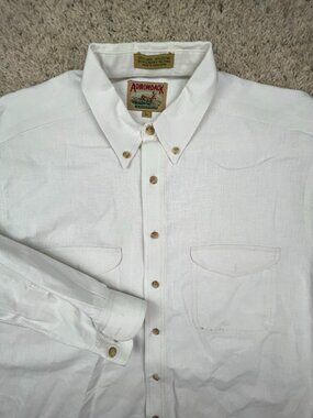 Adirondack Button Up Shirt Men’s Large LINEN BLEND Solid White Savile Row